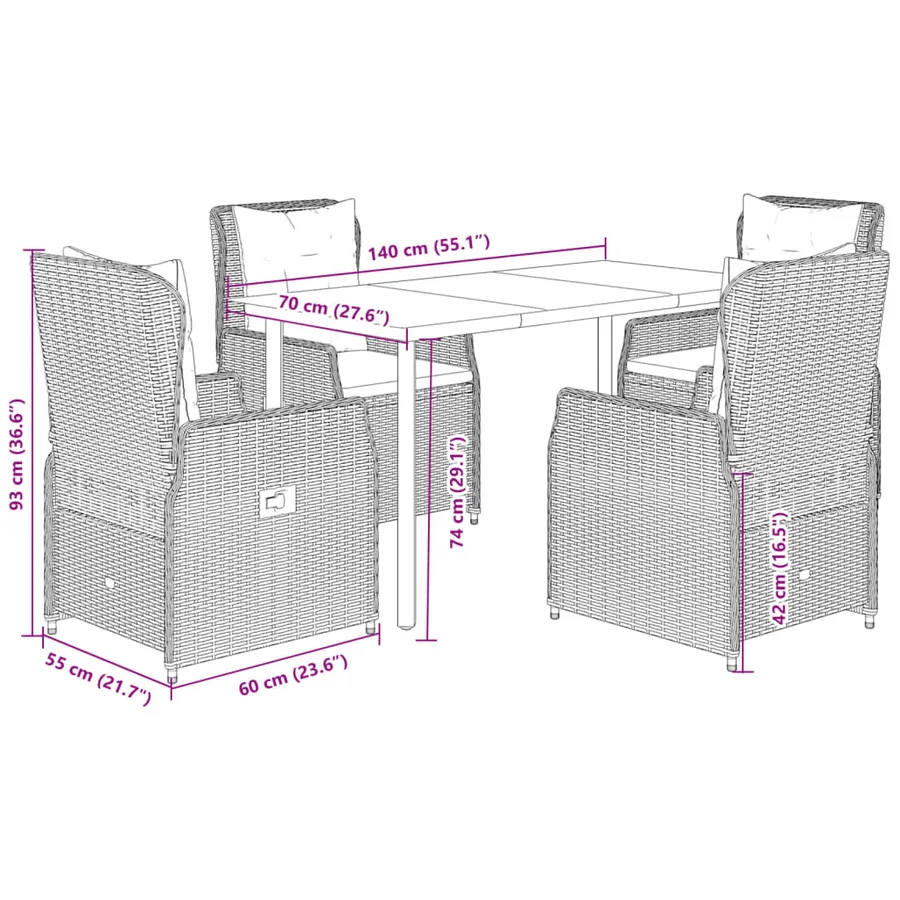 Ensemble à manger de jardin avec coussins 5pcs Beige poly rotin - 8