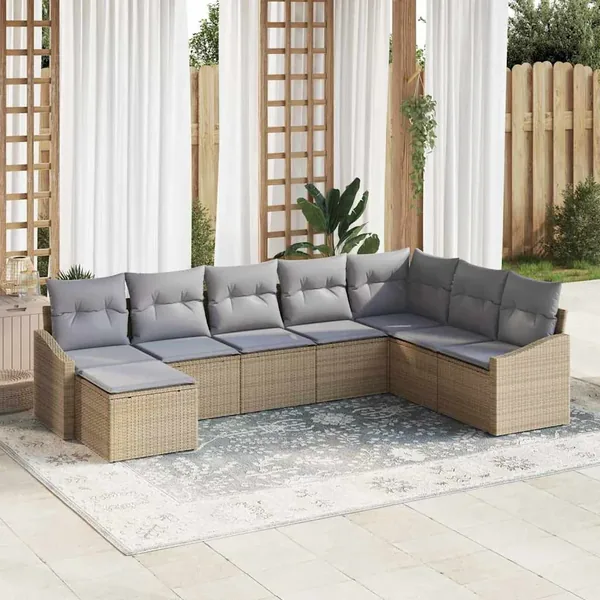 Ensemble de canapé de jardin 8 pcs Beige et Gris clair