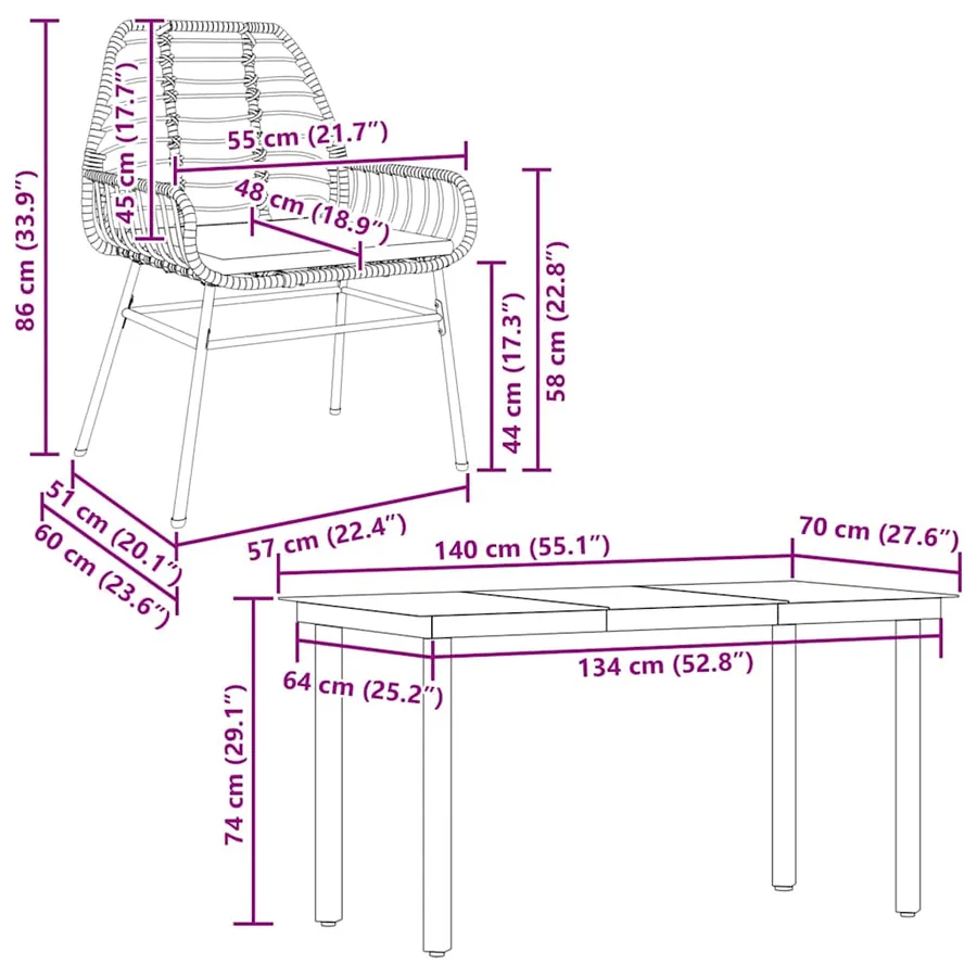 Ensemble à manger de jardin et coussins 5 pcs noir rotin verre - 10