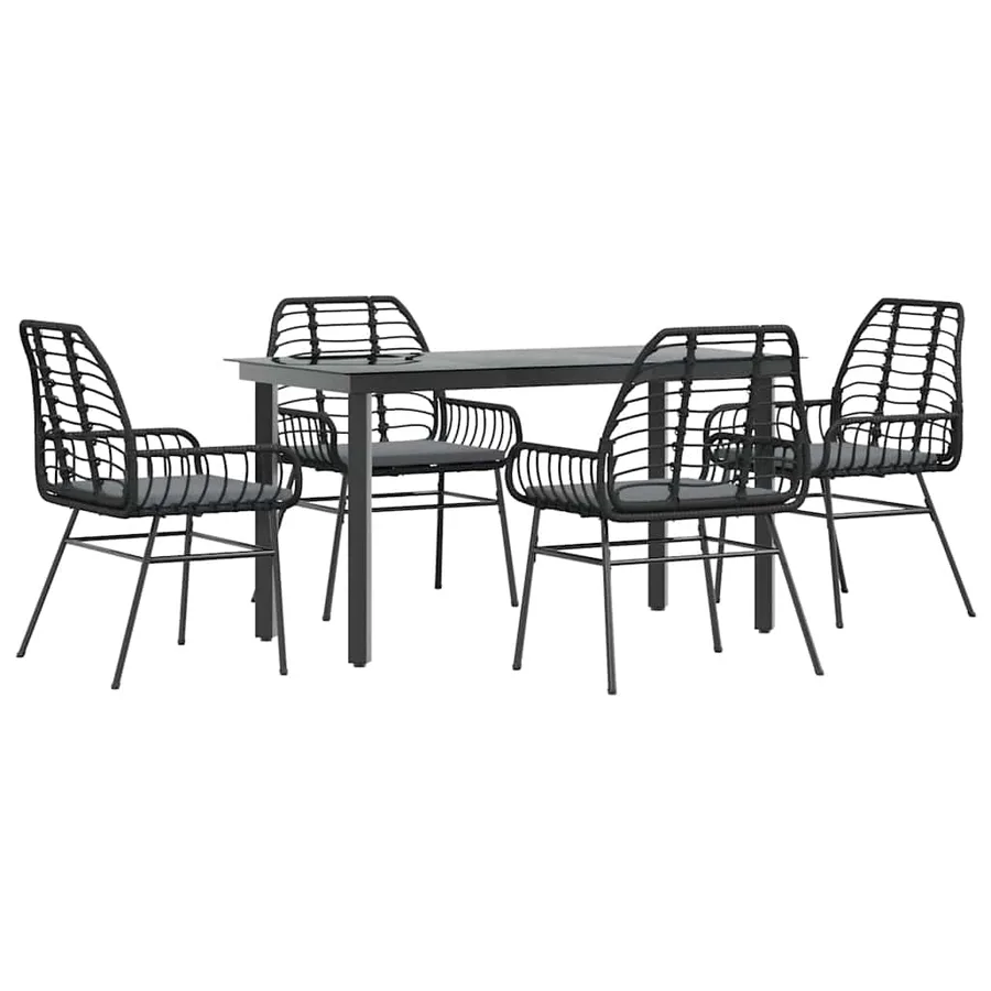 Ensemble à manger de jardin et coussins 5 pcs noir rotin verre - 2