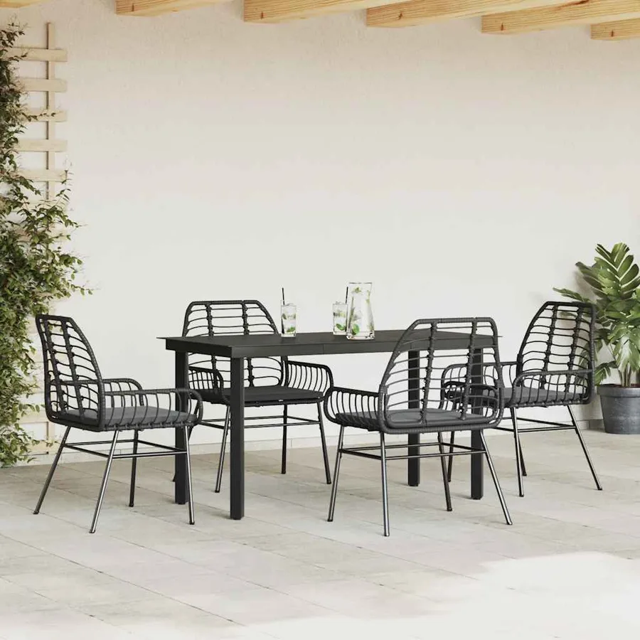 Ensemble à manger de jardin et coussins 5 pcs noir rotin verre - 3