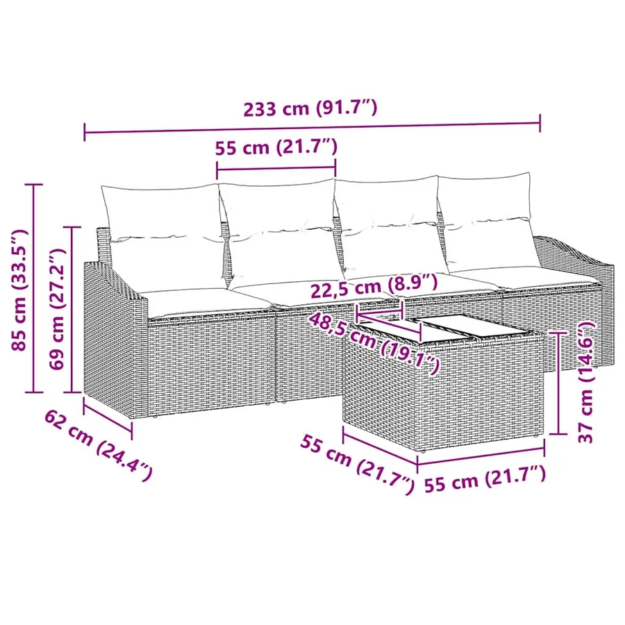 Ensemble de Canapés avec coussin 5 pcs Beige et gris polyrotin - 11