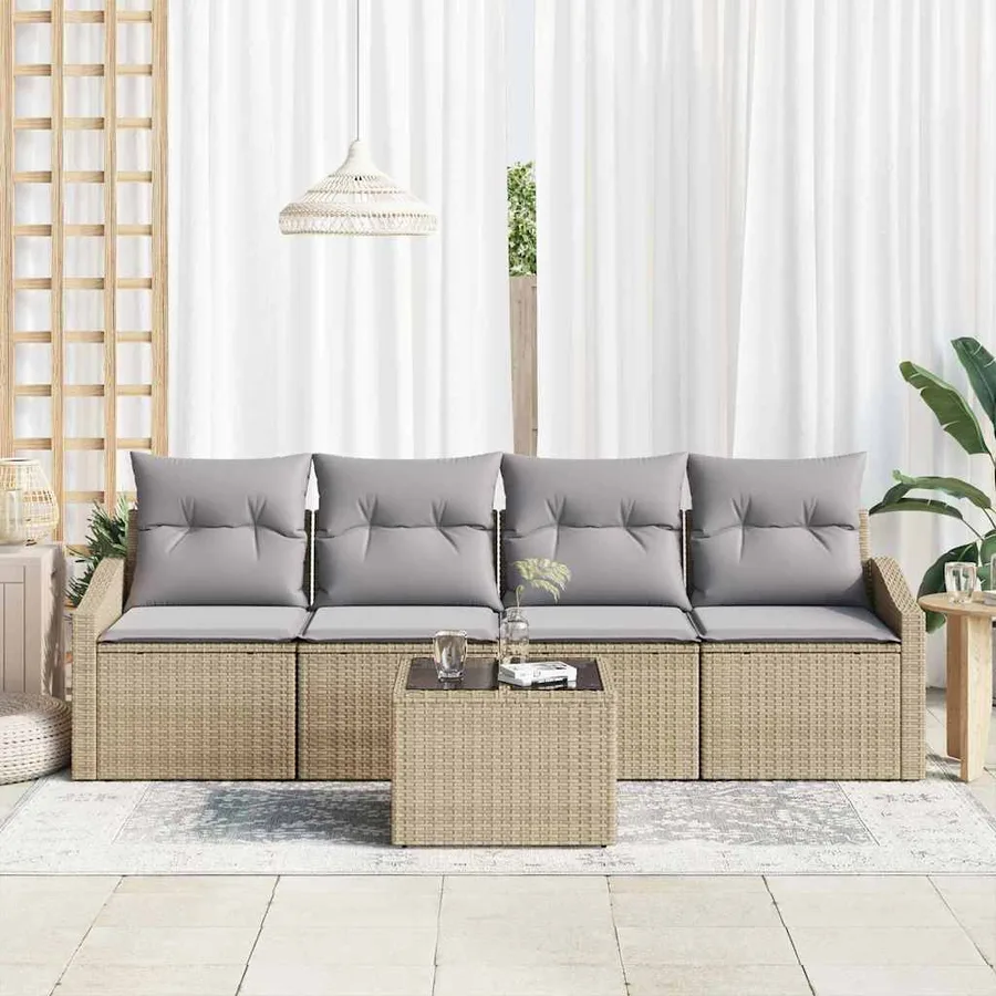 Ensemble de Canapés avec coussin 5 pcs Beige et gris polyrotin - 3