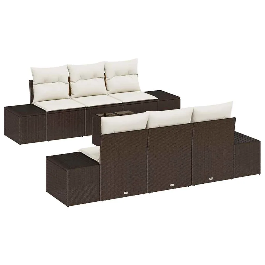 Ensemble de canapé de jardin 7 pcs Marron polyrotin - 2
