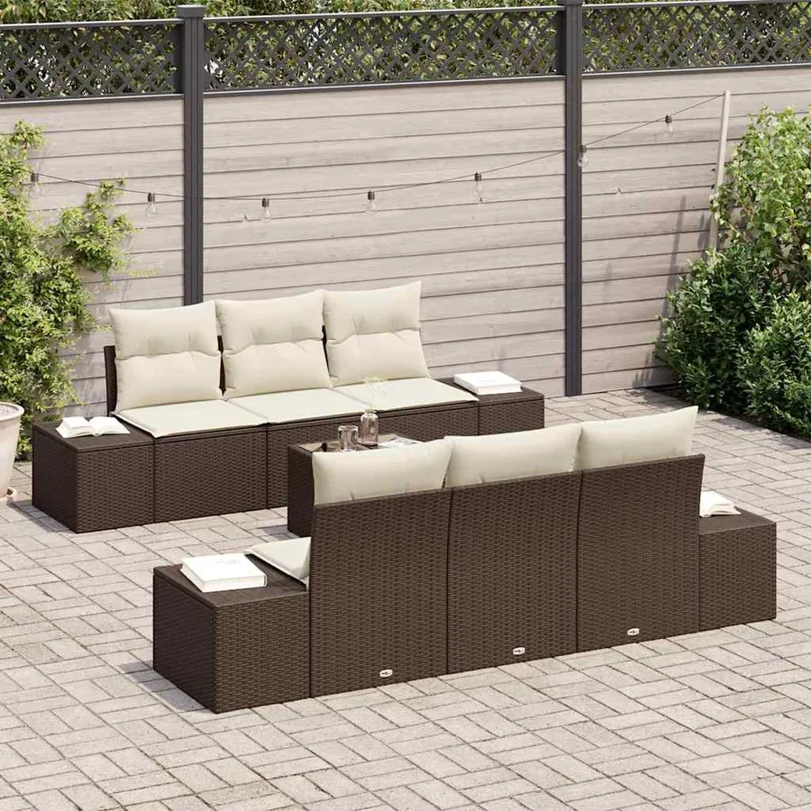 Ensemble de canapé de jardin 7 pcs Marron polyrotin - 3