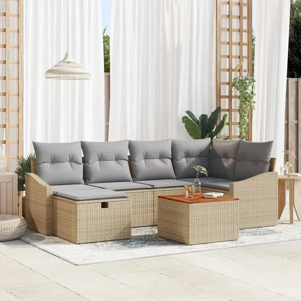 Ensemble de canapé de jardin 7 pcs Beige Poly rotin