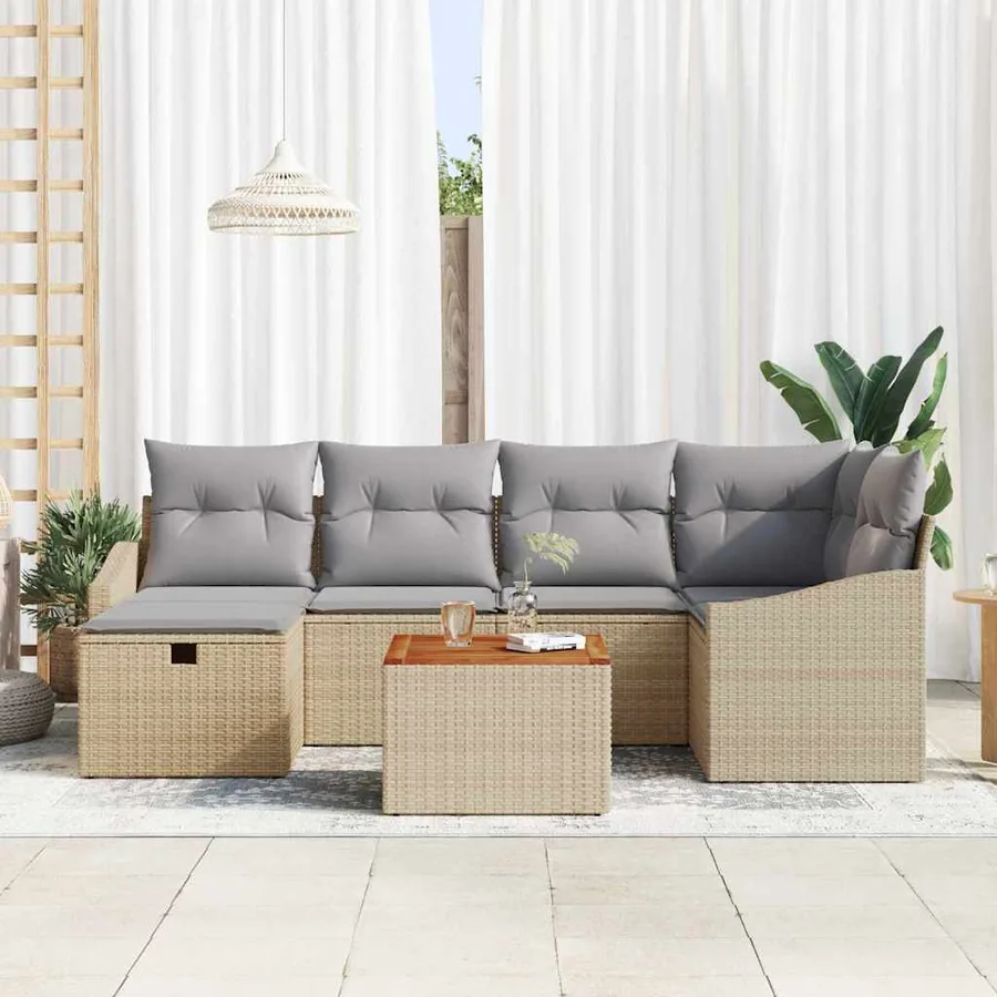 Ensemble de canapé de jardin 7 pcs Beige Poly rotin - 3