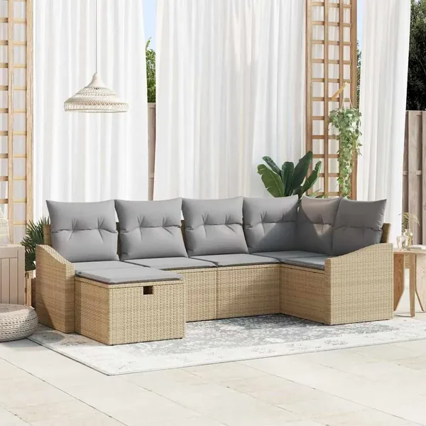 Ensemble de Canapés avec coussin 6 pcs polyrotin