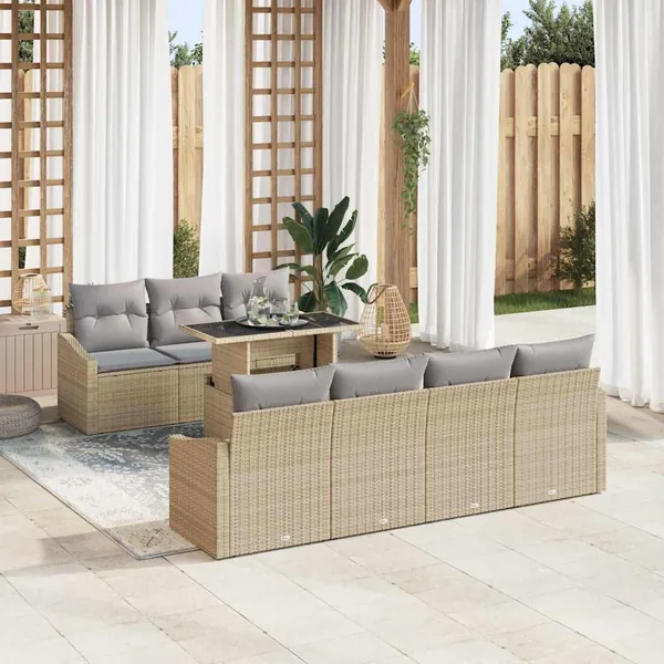 Ensemble de canapé de jardin avec coussin 8 pcs Beige polyrotin