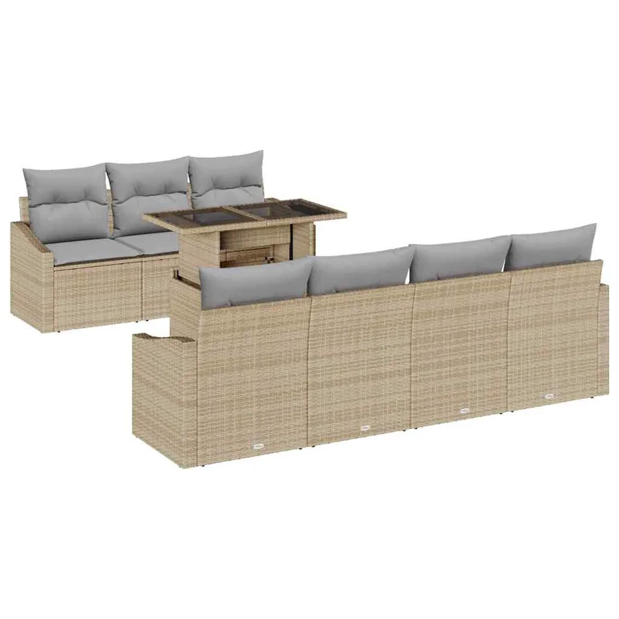 Ensemble de canapé de jardin avec coussin 8 pcs Beige polyrotin - 2