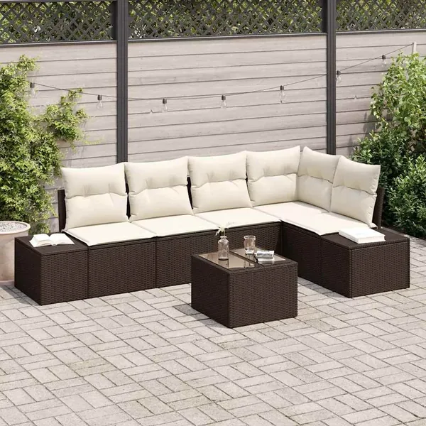 Ensemble de canapé de jardin 6 pcs Marron polyrotin