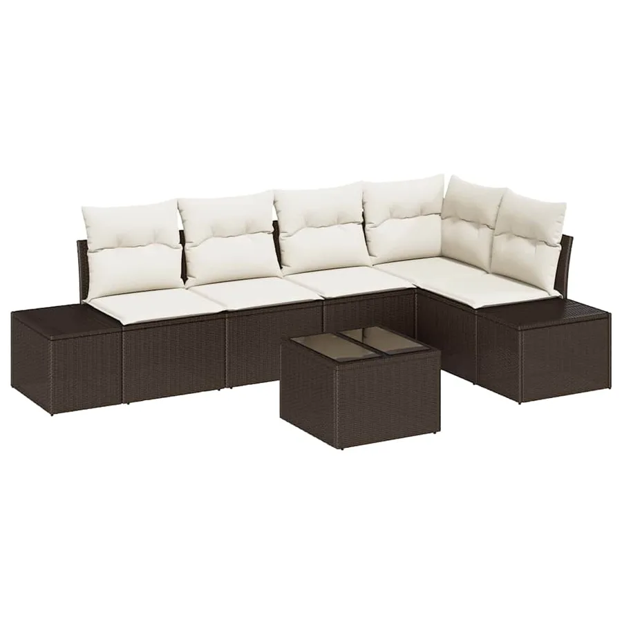 Ensemble de canapé de jardin 6 pcs Marron polyrotin - 2