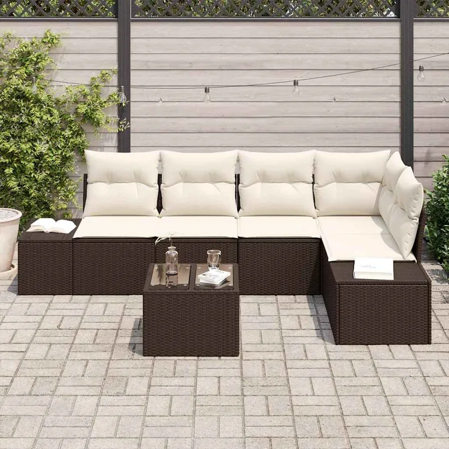 Ensemble de canapé de jardin 6 pcs Marron polyrotin - 3