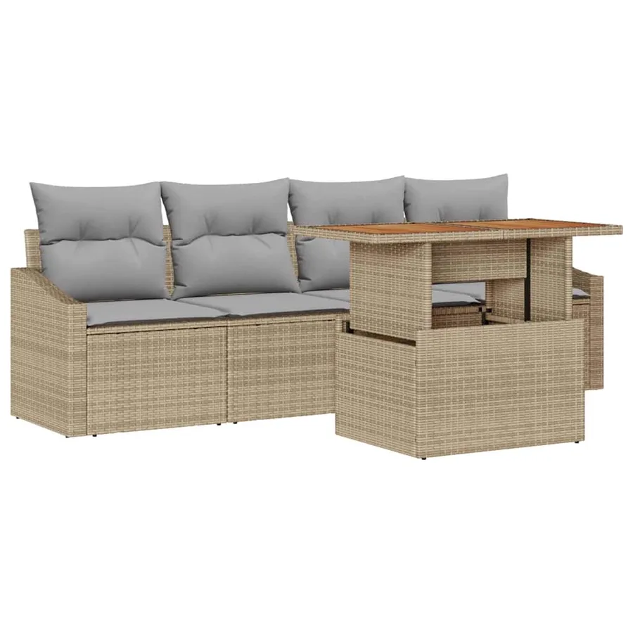 Ensemble de canapé de jardin 5 pcs Beige Poly rotin - 2