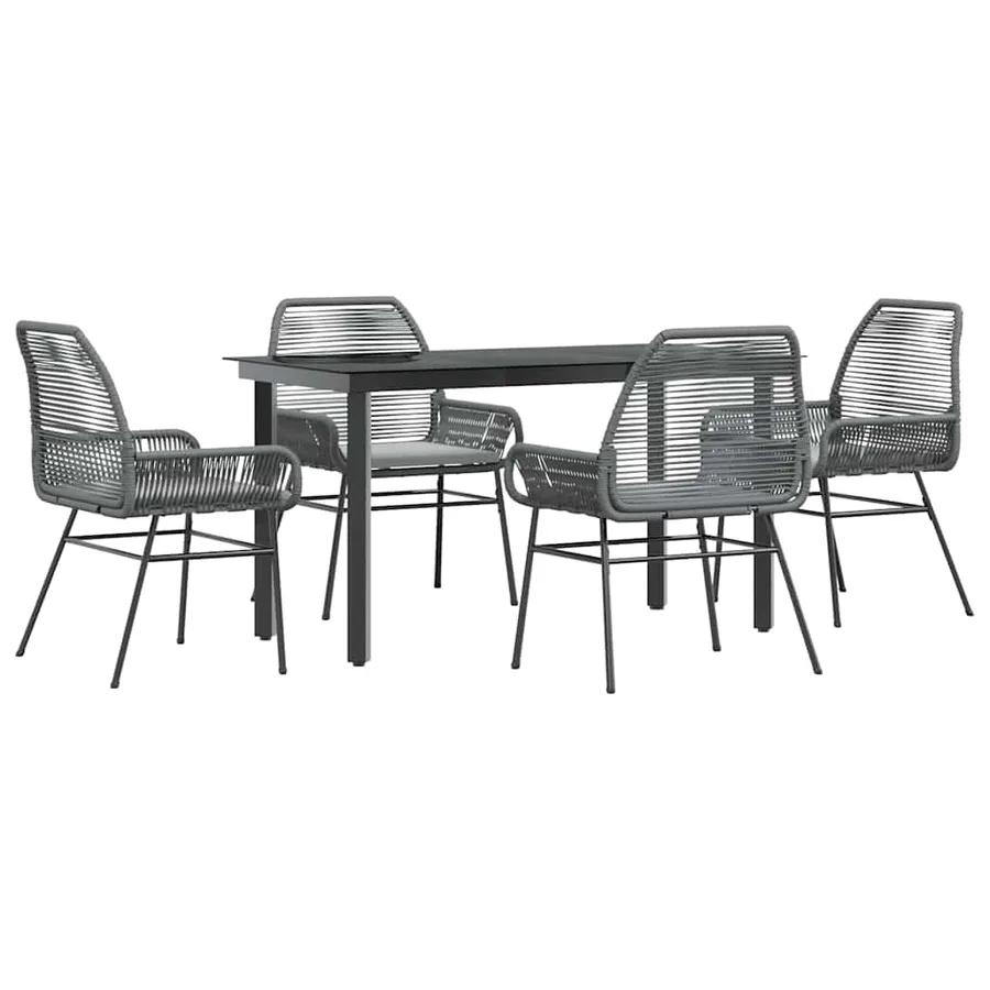 Ensemble à manger jardin coussins 5 pcs gris poly rotin verre - 2