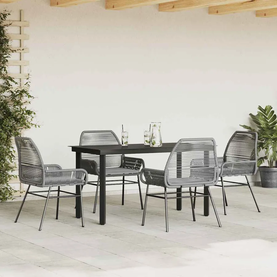 Ensemble à manger jardin coussins 5 pcs gris poly rotin verre - 3