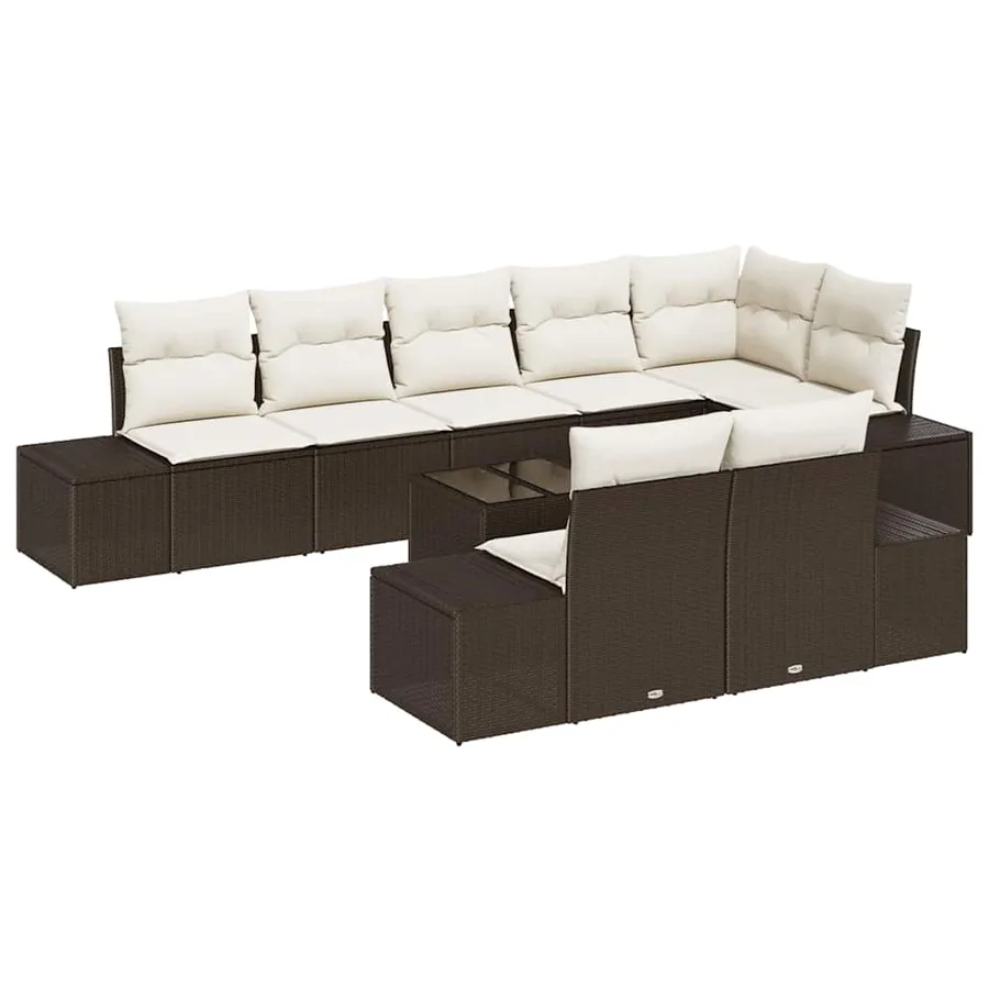Ensemble de canapé de jardin 9 pcs Marron et Crème polyrotin - 2