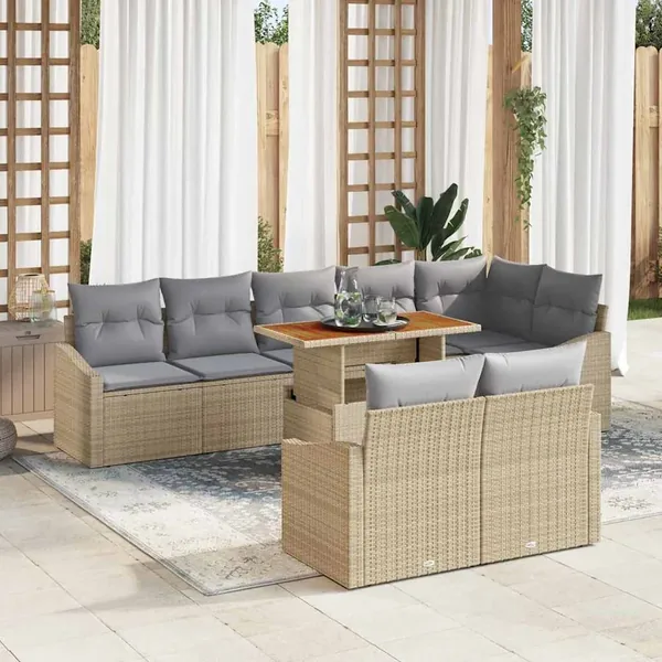 Ensemble de canapé de jardin 9 pcs Beige Poly rotin