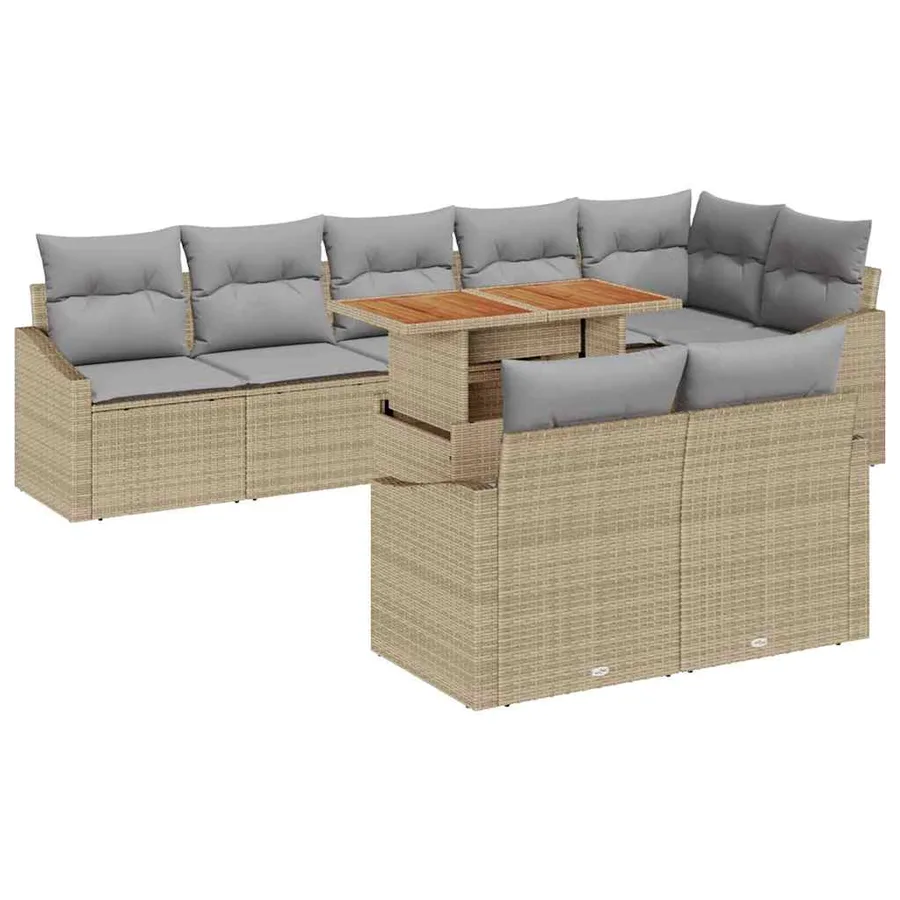 Ensemble de canapé de jardin 9 pcs Beige Poly rotin - 2
