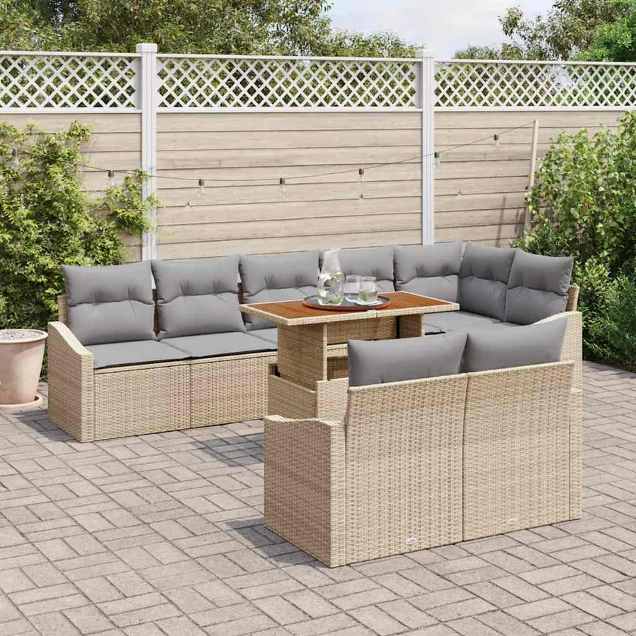 Ensemble de canapé de jardin 9 pcs Beige Poly rotin - 3
