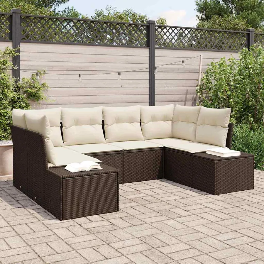 Ensemble de canapé de jardin 6 pcs Marron polyrotin