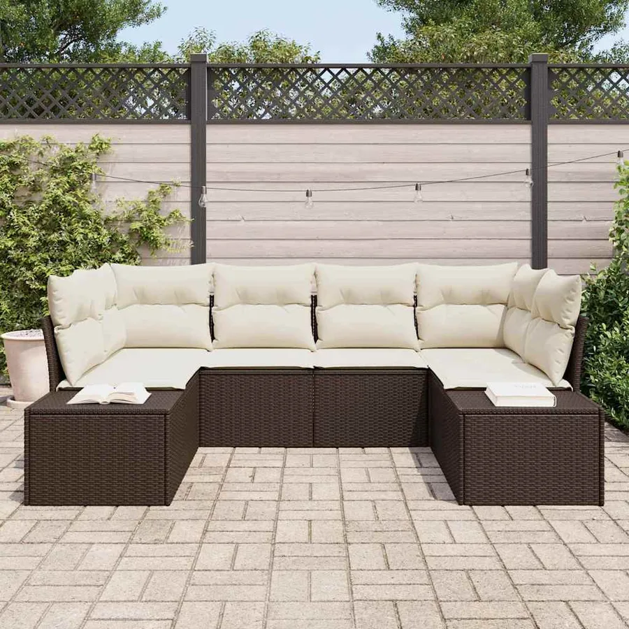 Ensemble de canapé de jardin 6 pcs Marron polyrotin - 3