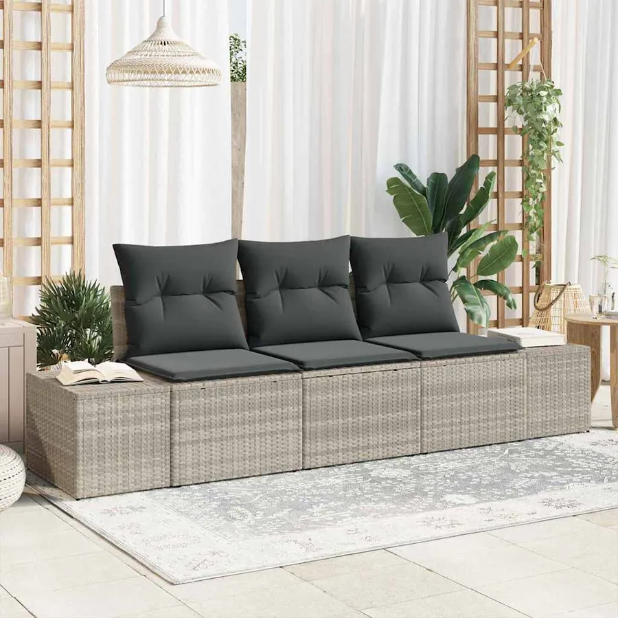 Ensemble de Canapés avec coussin 3 pcs Gris clair polyrotin