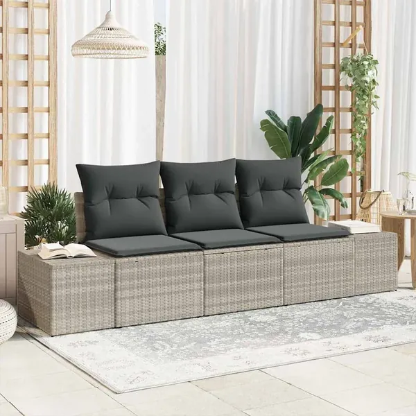 Ensemble de Canapés avec coussin 3 pcs Gris clair polyrotin