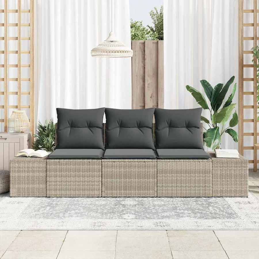 Ensemble de Canapés avec coussin 3 pcs Gris clair polyrotin - 3