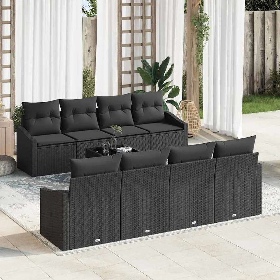 Ensemble de Canapés avec coussin 9 pcs Noir polyrotin