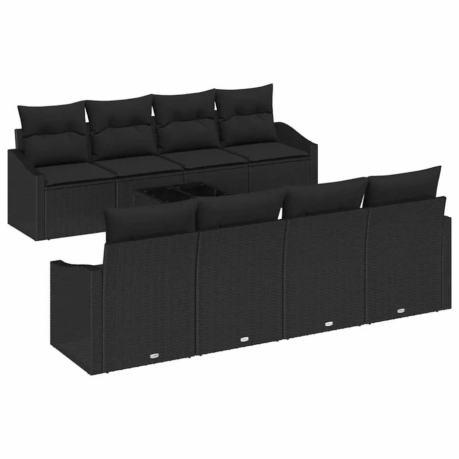 Ensemble de Canapés avec coussin 9 pcs Noir polyrotin - 2