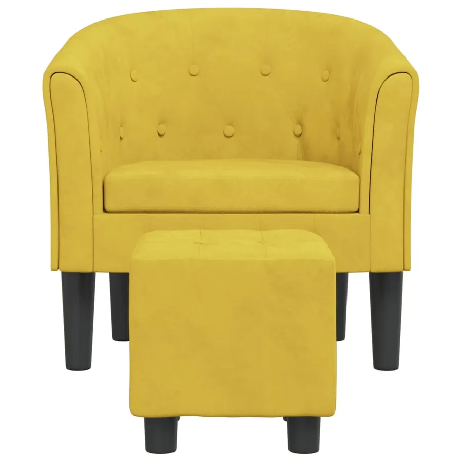 Fauteuil avec repose-pied jaune velours - 3