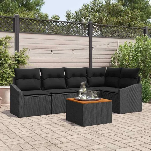Ensemble de canapé de jardin avec coussin 6 pcs Noir polyrotin