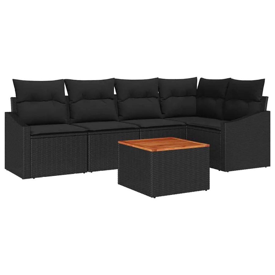 Ensemble de canapé de jardin avec coussin 6 pcs Noir polyrotin - 2