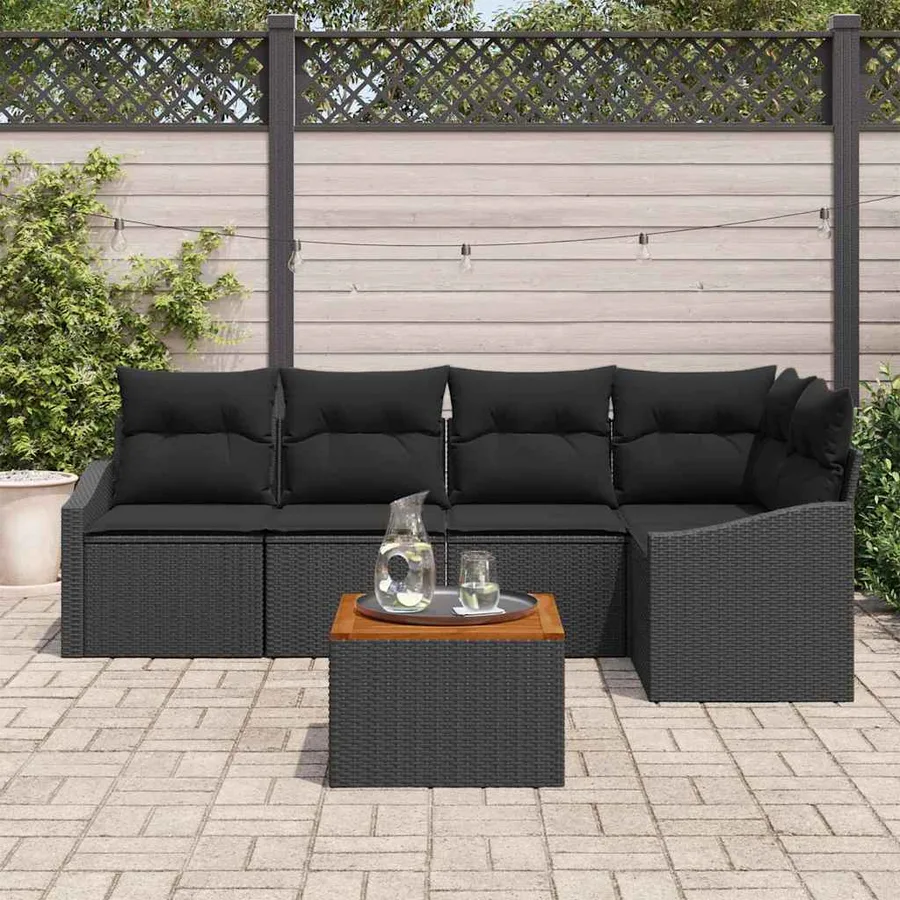 Ensemble de canapé de jardin avec coussin 6 pcs Noir polyrotin - 3