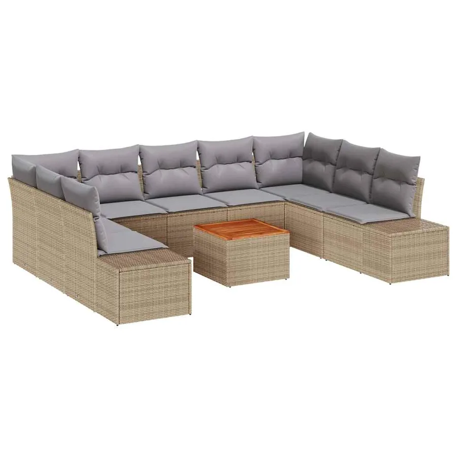 Ensemble de canapé de jardin 10 pcs Beige polyrotin - 2