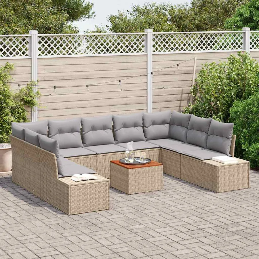 Ensemble de canapé de jardin 10 pcs Beige polyrotin - 3