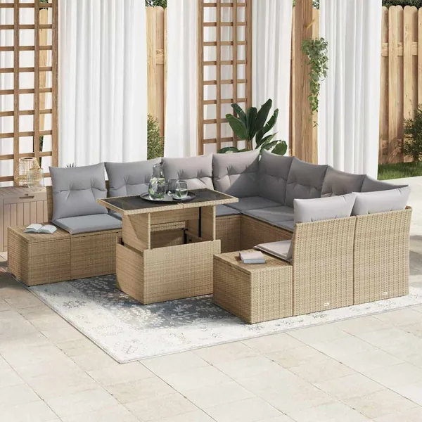 Ensemble de canapé de jardin 9 pcs Beige et Gris clair