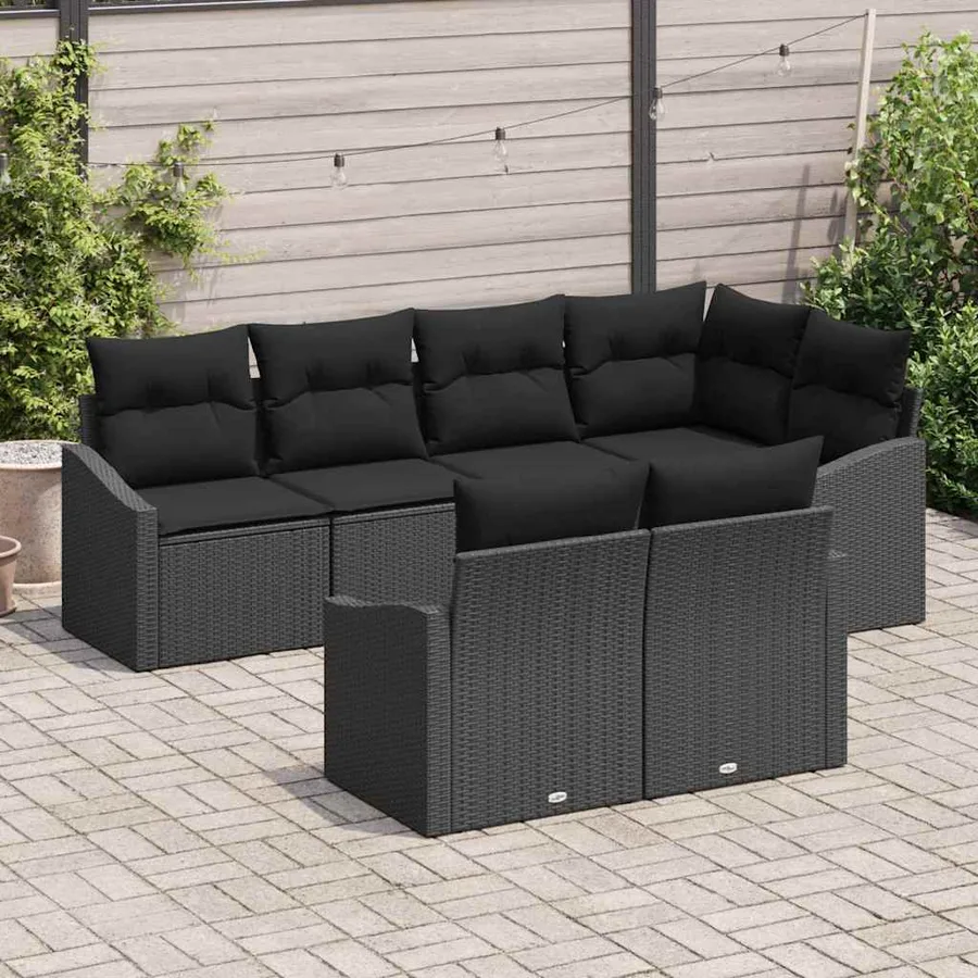 Ensemble de Canapés avec coussin 7 pcs Noir polyrotin - 3