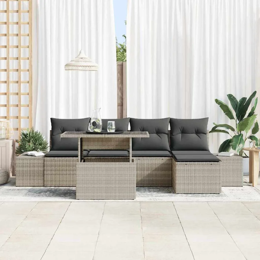 Ensemble de canapé de jardin 6 pcs Gris clair polyrotin - 3