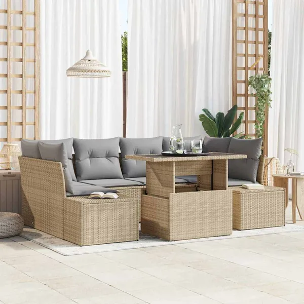 Ensemble de Canapés 7 pcs Beige et Gris clair polyrotin