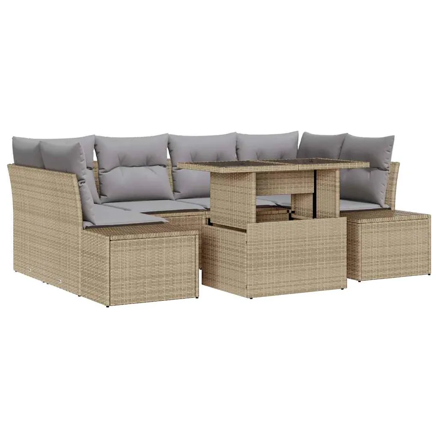 Ensemble de Canapés 7 pcs Beige et Gris clair polyrotin - 2