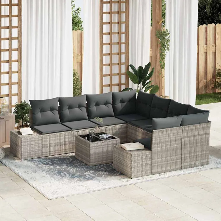 Ensemble de canapé de jardin 9 pcs Gris clair polyrotin