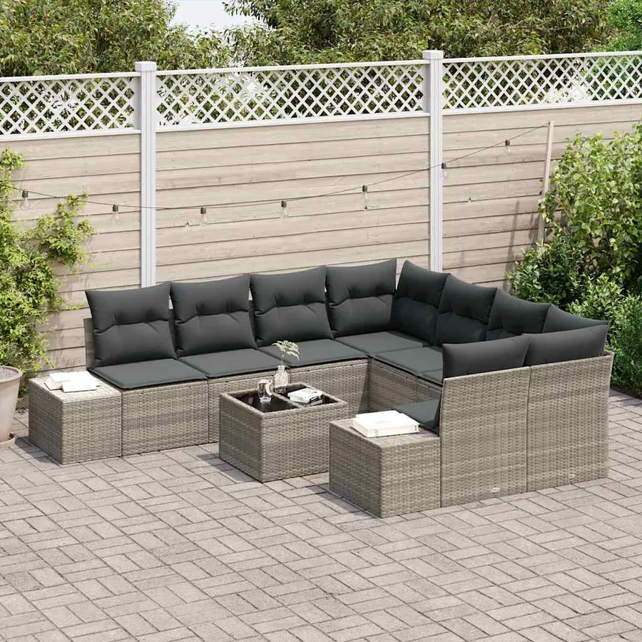 Ensemble de canapé de jardin 9 pcs Gris clair polyrotin - 3
