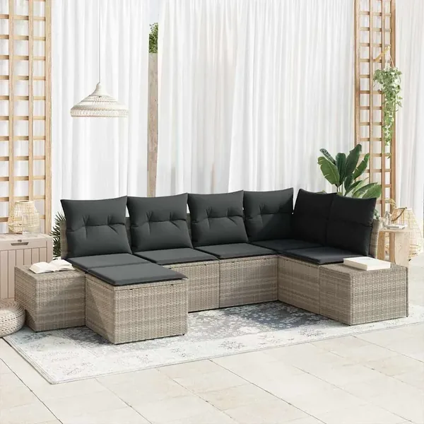 Ensemble de canapé de jardin 6 pcs Gris clair polyrotin