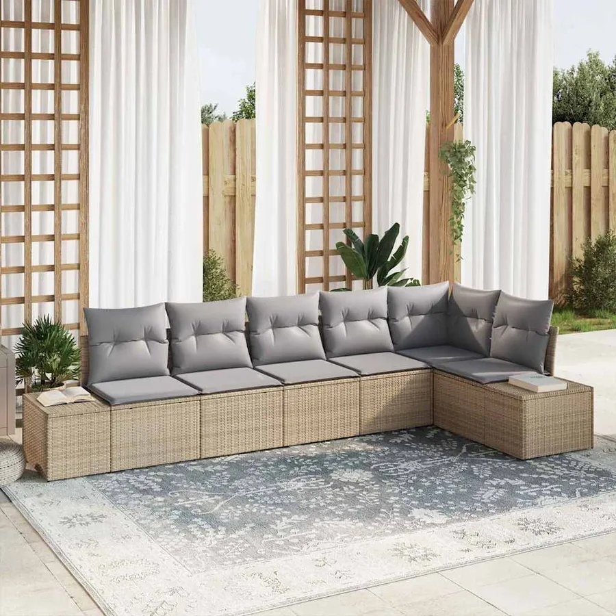 Ensemble de canapé de jardin 6 pcs Beige et gris polyrotin