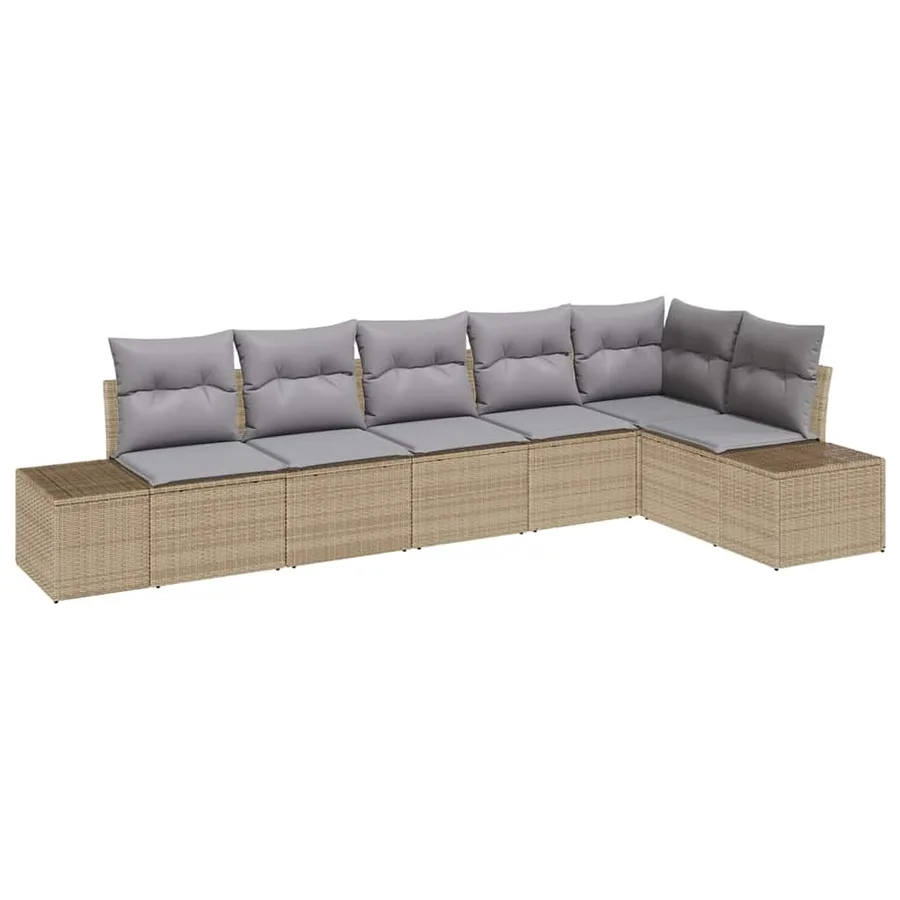 Ensemble de canapé de jardin 6 pcs Beige et gris polyrotin - 2