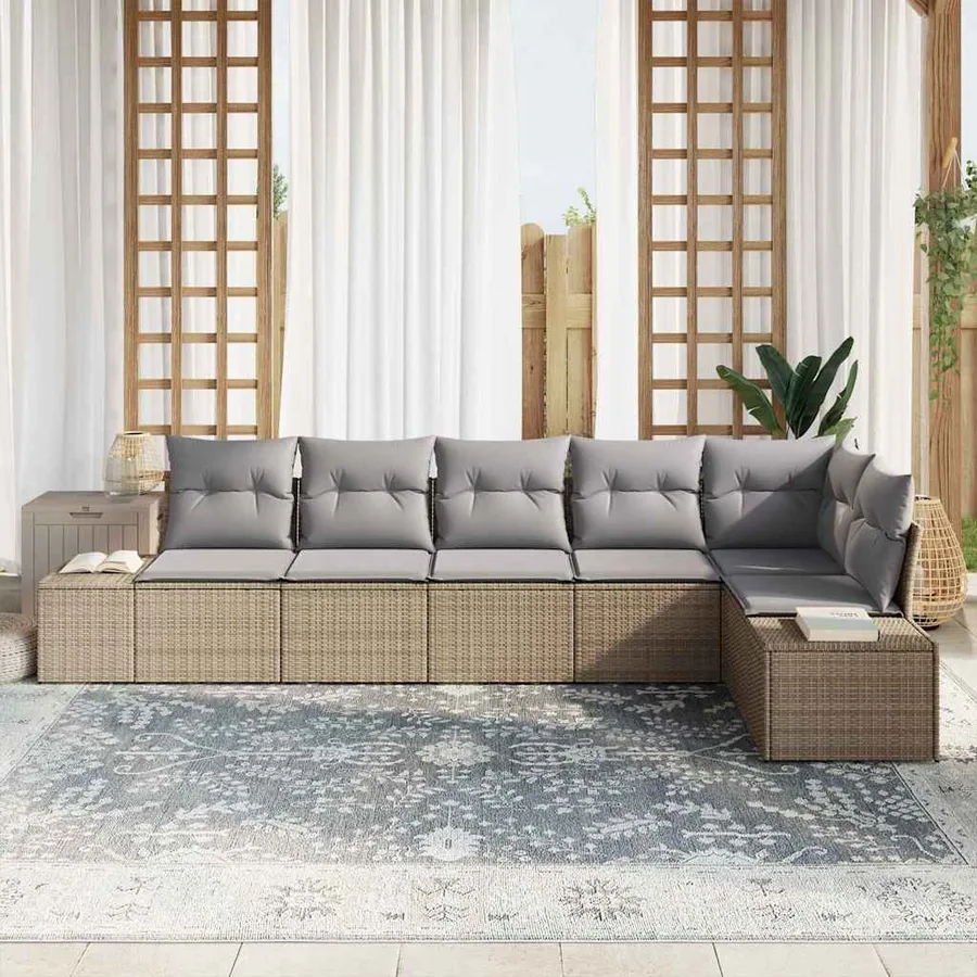 Ensemble de canapé de jardin 6 pcs Beige et gris polyrotin - 3