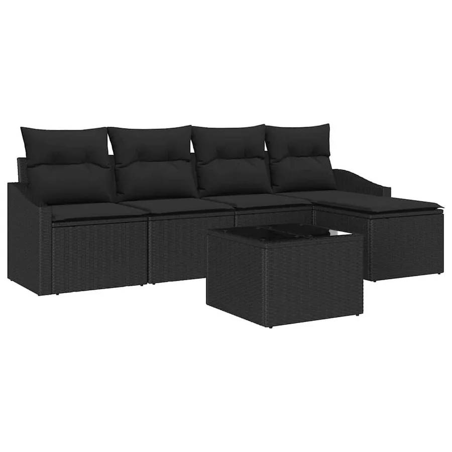 Ensemble de Canapés avec coussin 6 pcs Noir polyrotin - 2