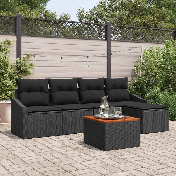 Ensemble de canapé de jardin avec coussin 6 pcs Noir polyrotin
